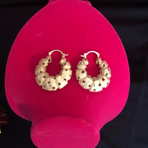 14k Gold Plated Cut Out Hoop Earring - Picture 2 of 8